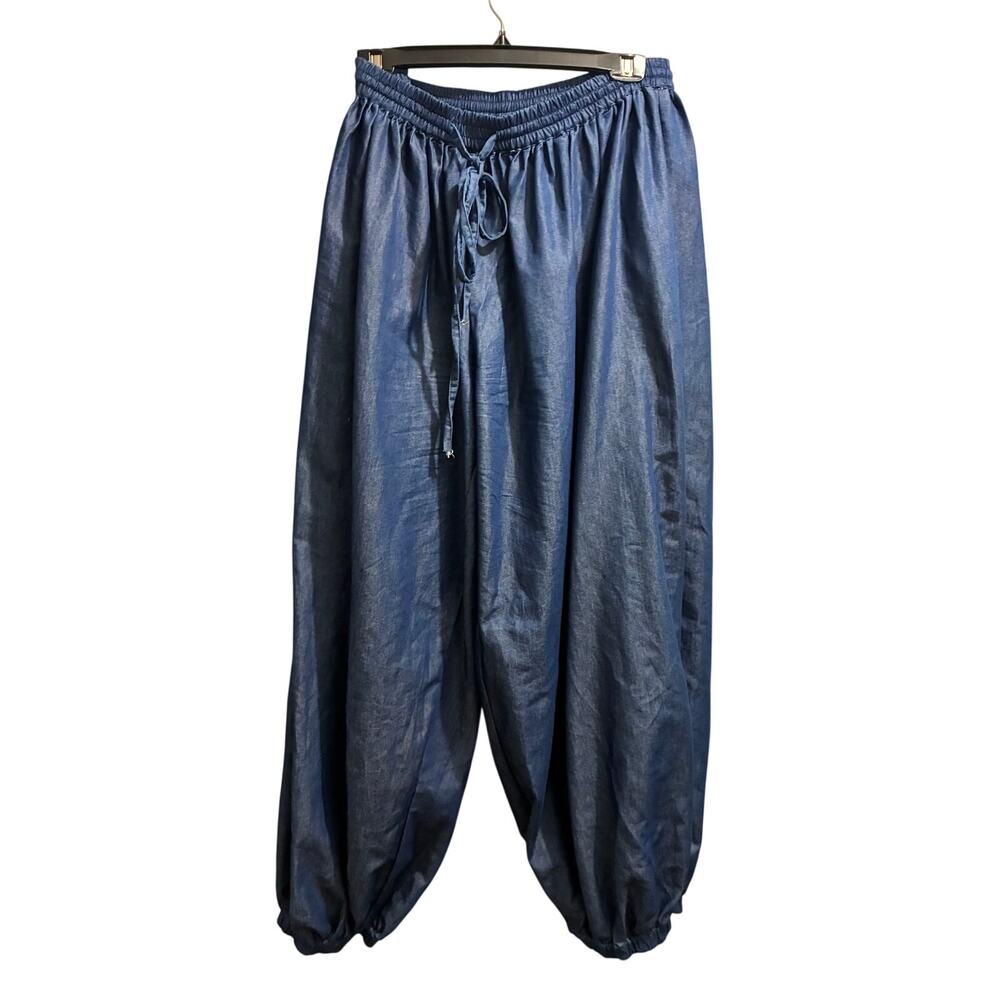 Step In Style Blue Denim Balloon Pants Lagenlook Boho Harem L/XL one size
